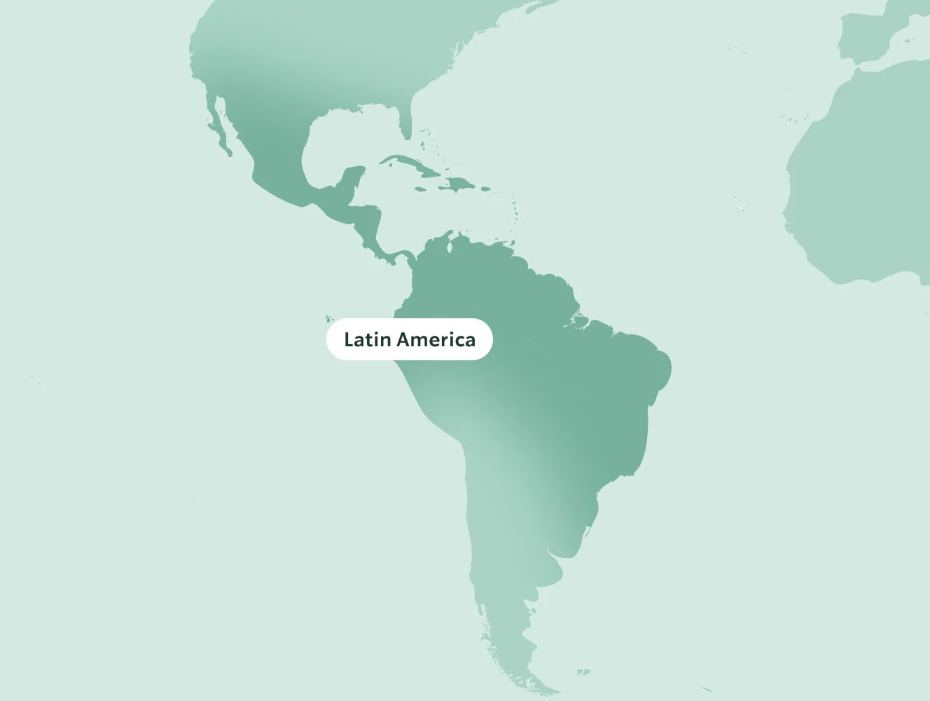 Map highlighting Latin America on a light green background.