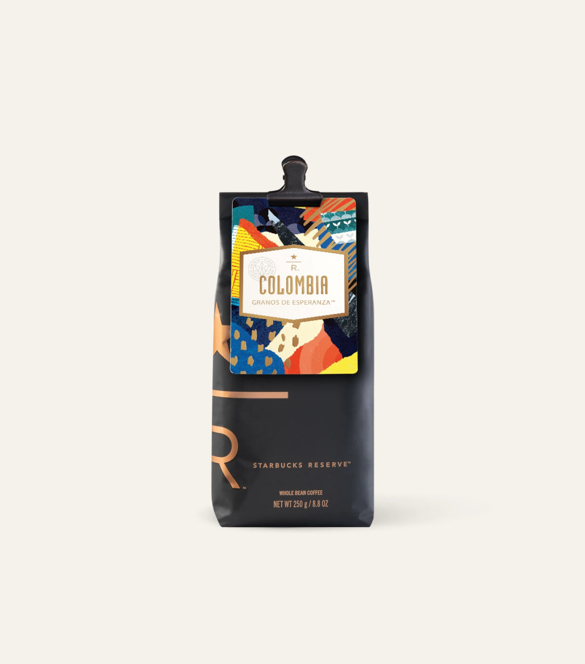 Starbucks Reserve Colombia coffee bag on a cream background