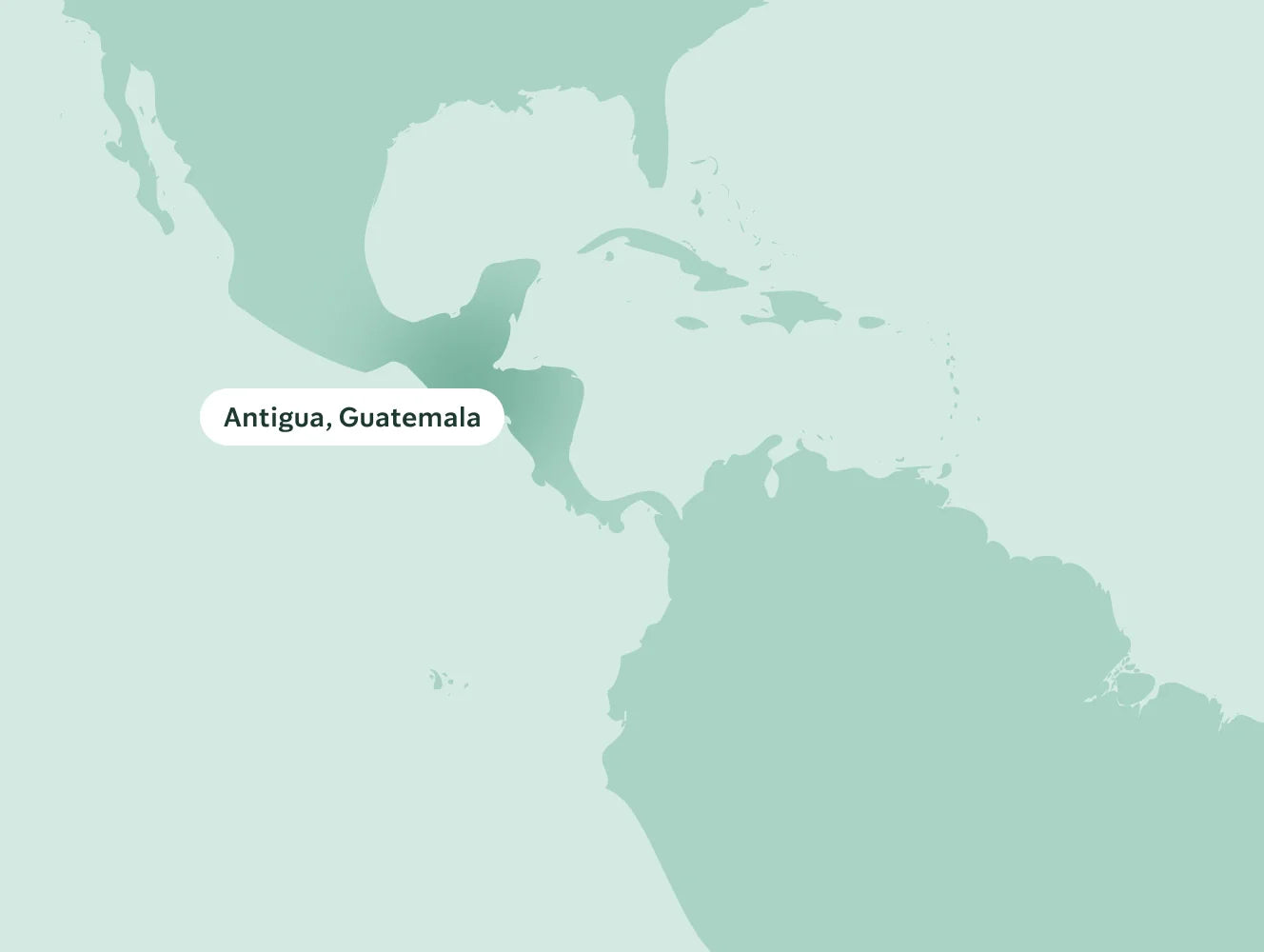 Map highlighting Antigua, Guatemala on a light green background.