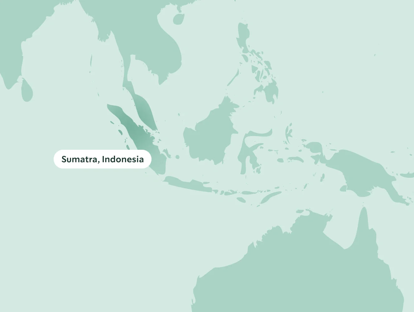 Map highlighting Sumatra, Indonesia on a light green background.