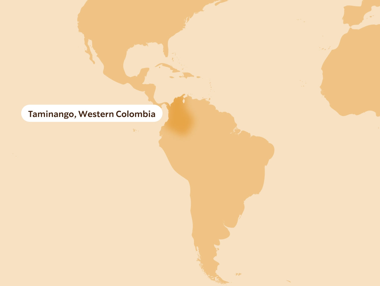Map highlighting Taminango, Western Colombia on a beige world map.