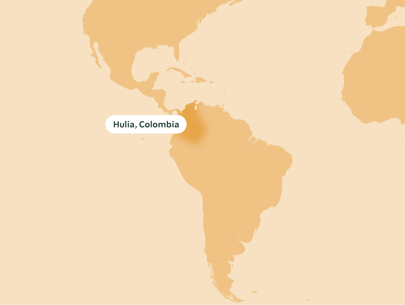 Map highlighting Hulia, Colombia on a beige world map