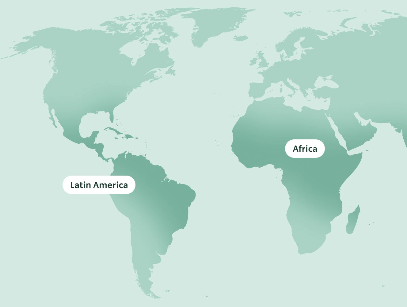 World map highlighting Latin America and Africa on a light green background