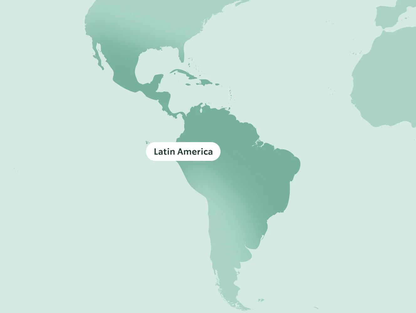 Map highlighting Latin America on a light green background.