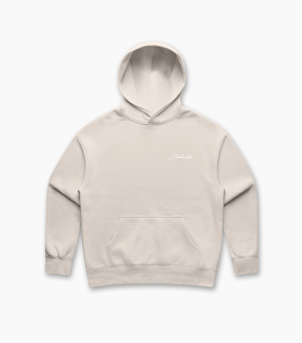 Women’s cream hoodie with a relaxed fit, featuring a small Starbucks script logo embroidered on the left chest.