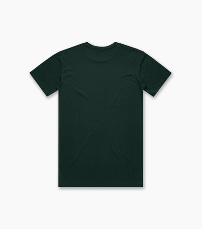 Back view of a deep house-green unisex essential T-shirt with no graphics or embellishments.