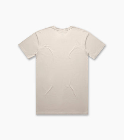Back view of a natural off-white unisex essential T-shirt with no graphics or embellishments.