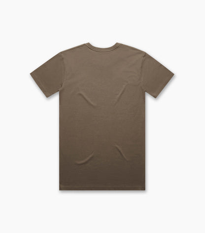 Back view of a walnut-brown unisex essential T-shirt with no graphics or embellishments.