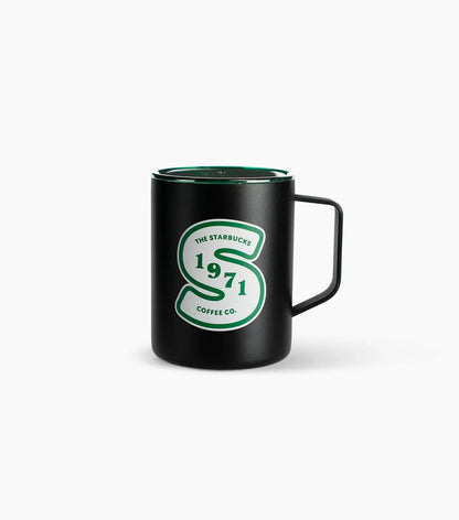 Black mug with Starbucks logo on a white background