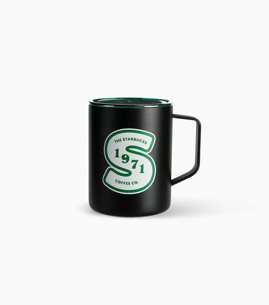 Black mug with Starbucks logo on a white background