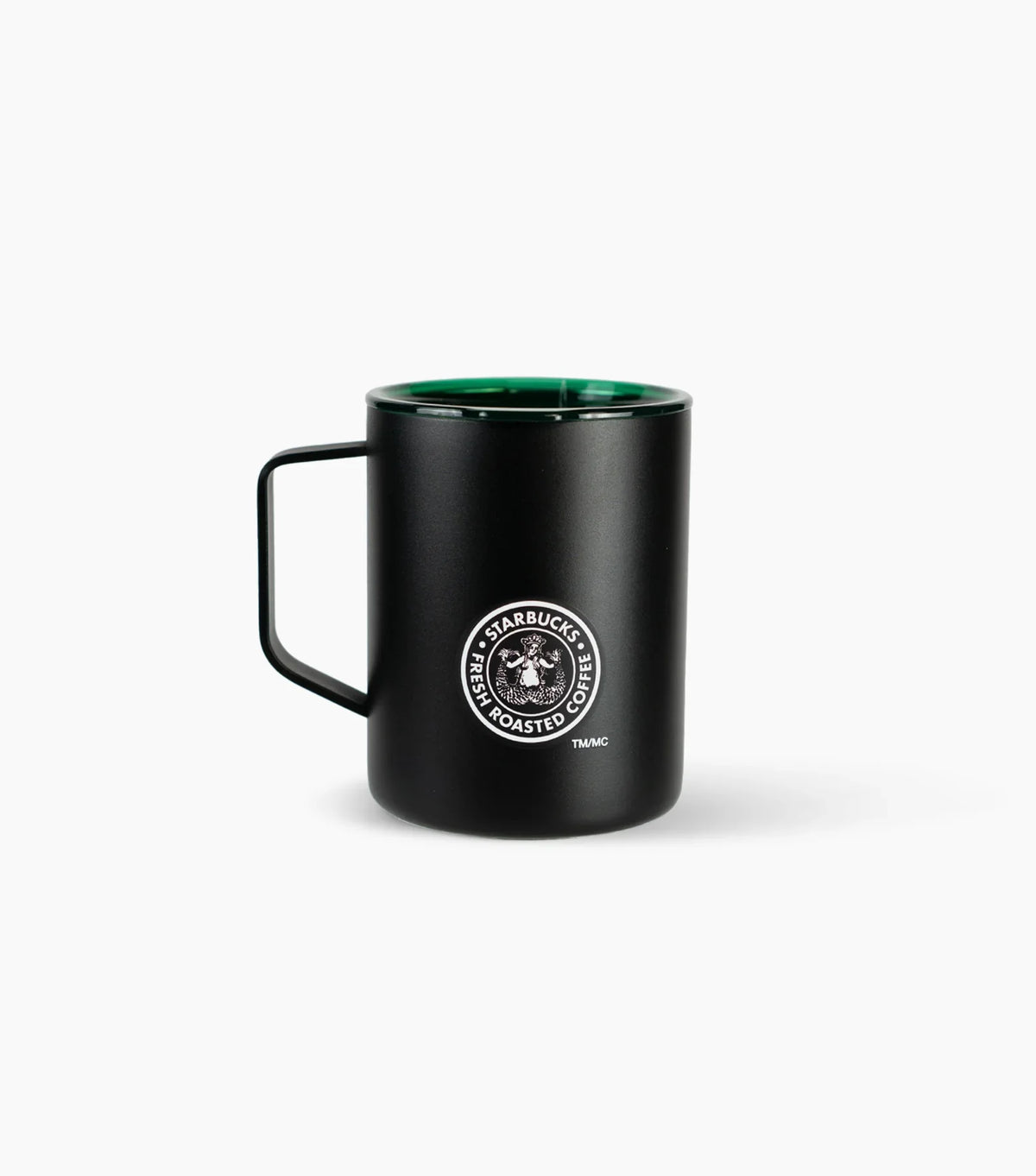 Black mug with Starbucks logo on a white background