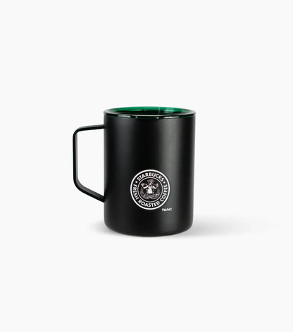 Black mug with Starbucks logo on a white background