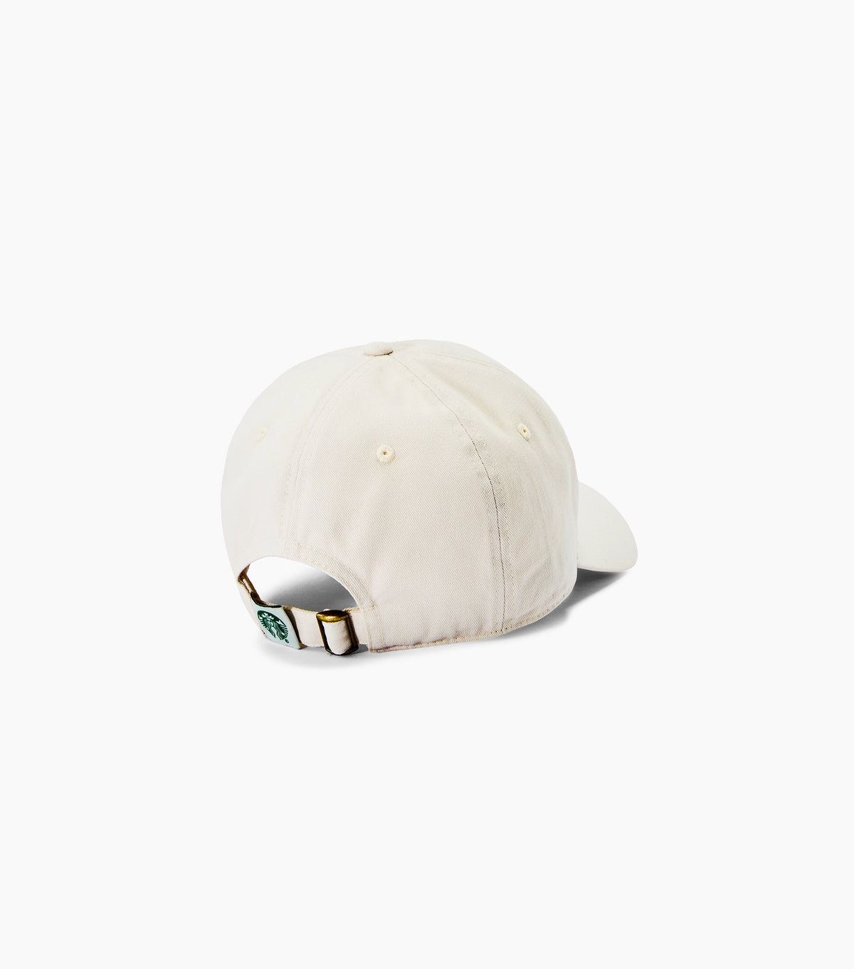 A light cream-colored baseball cap shown from a rear three-quarter angle on a clean white background.