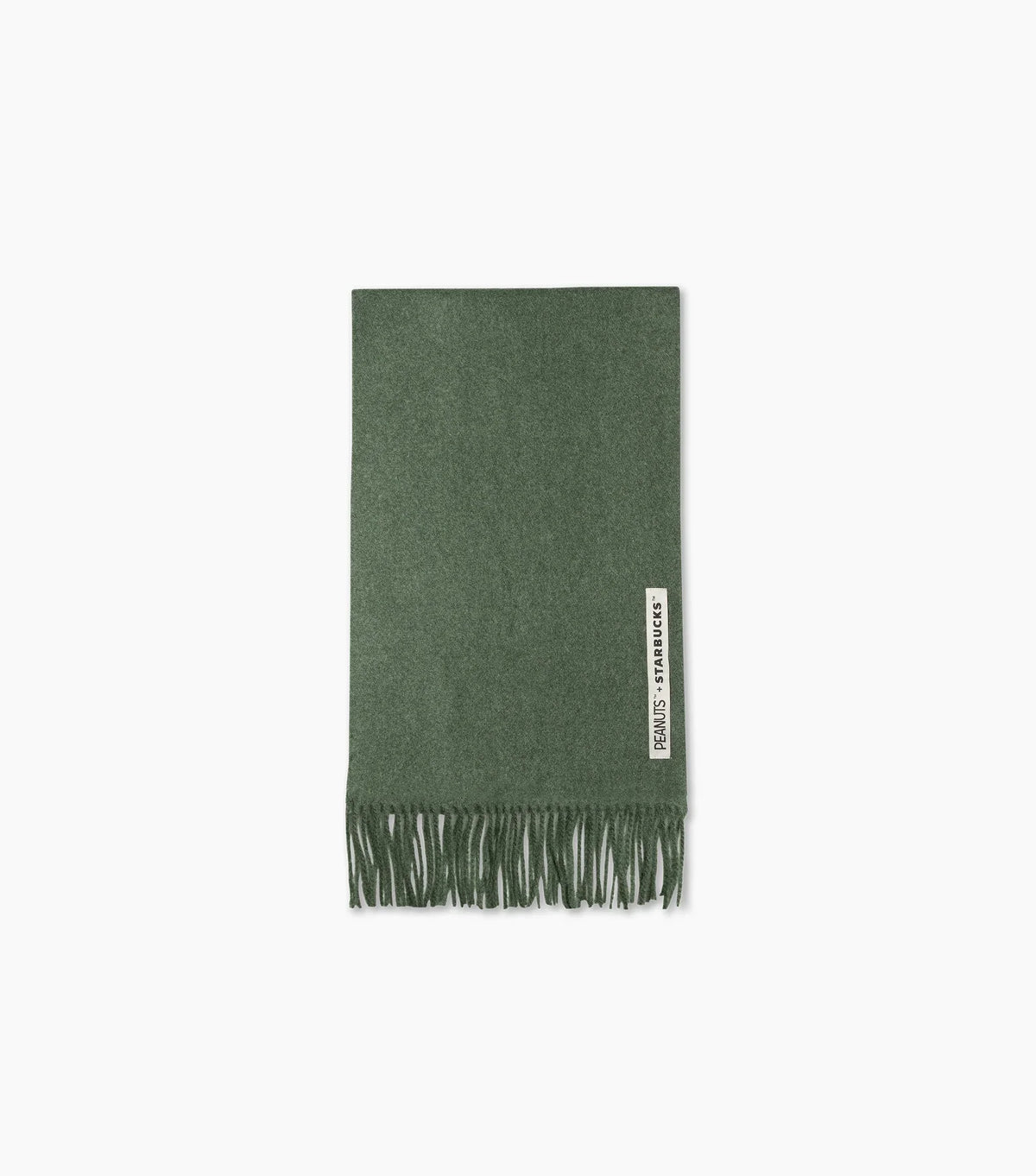 A dark green woven scarf with fringe detailing and a small white vertical label reading 'SODI - HAMMARKK', displayed flat against a light gray background.