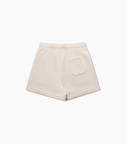 Beige shorts with back pocket on a white background