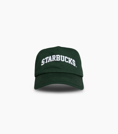 Starbucks Collegiate Hat in green on white background
