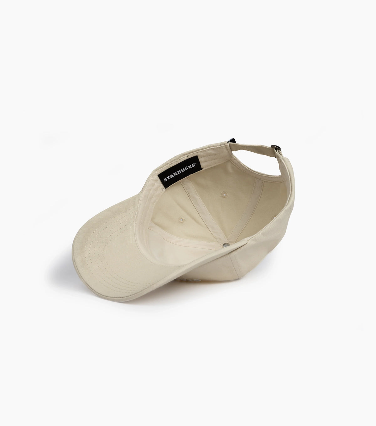 Interior view of Starbucks Natural Dad Hat on white background