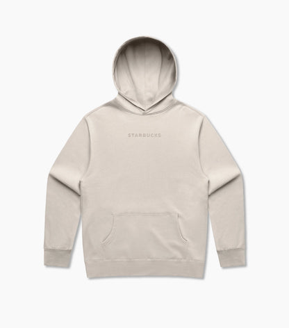 Beige hoodie with tonal Starbucks logo on a white background