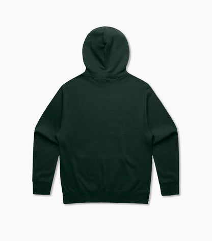 Dark green hoodie on a light gray background