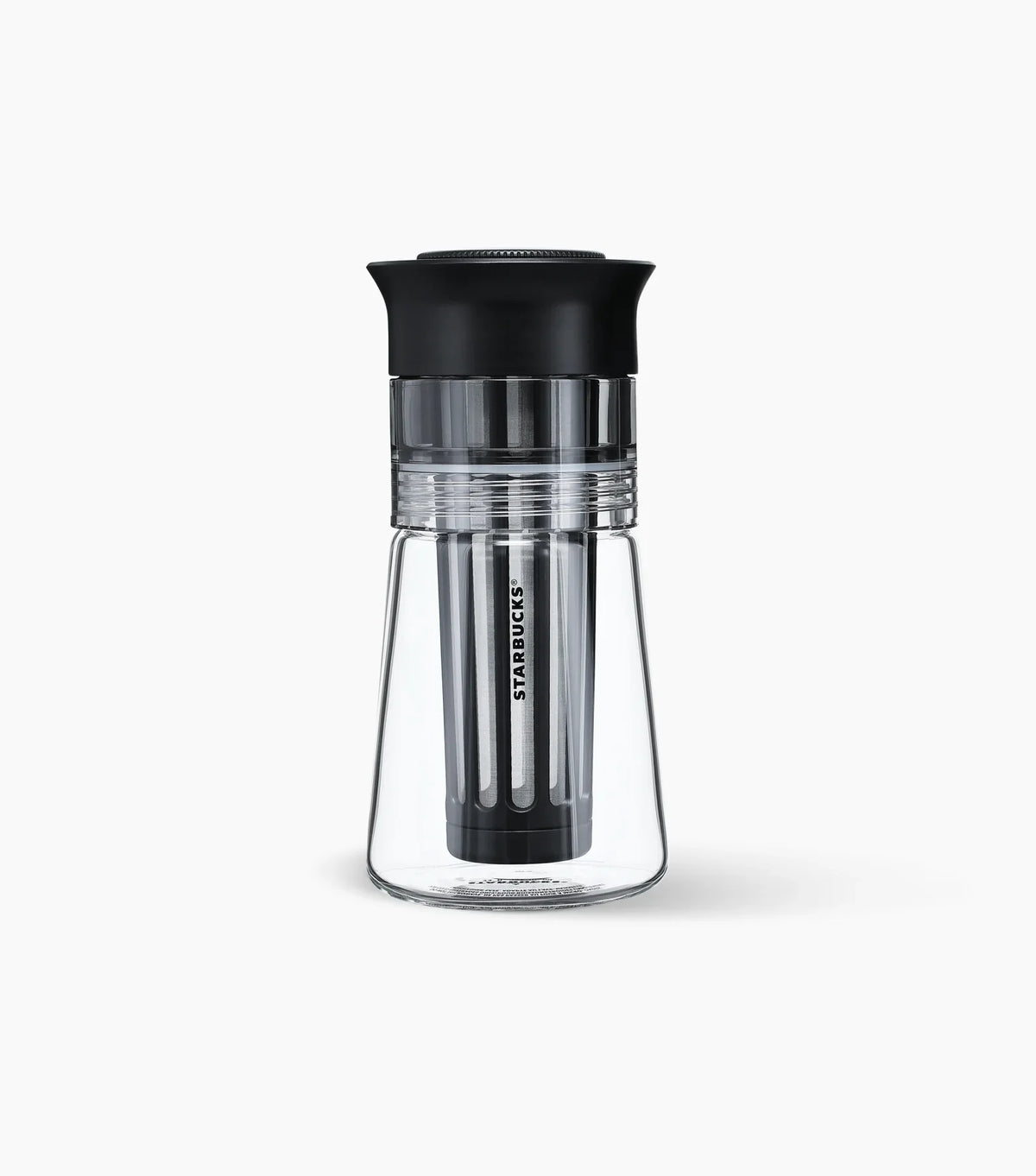 Clear glass Starbucks Cold Brew Coffee Maker with Starbucks brand name logo against a white background.