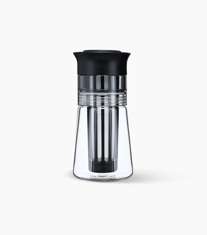 The back of a clear glass Starbucks Cold Brew Coffee Maker against a white background.