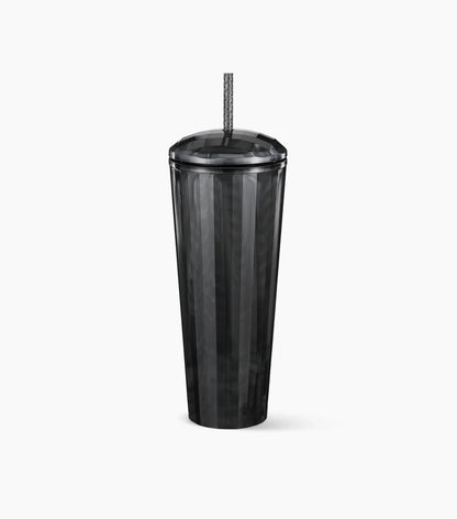The back of Starbucks Marbled Cold Cup (straw included) against a white background.