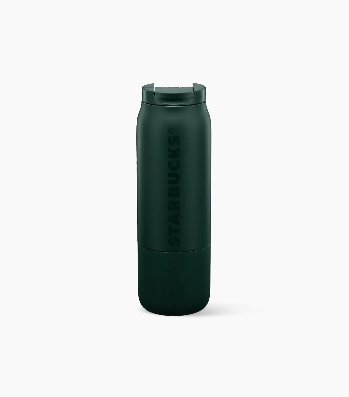 Green Starbucks Stainless Steel Soft-Touch Tumbler with Starbucks brand name logo against a white background.