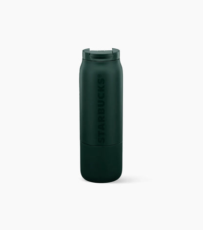 Green Starbucks Stainless Steel Soft-Touch Tumbler with Starbucks brand name logo against a white background.