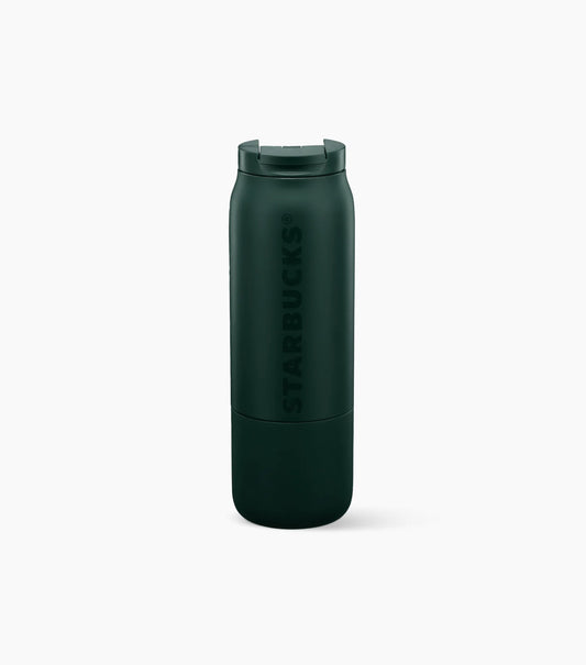 Green Starbucks Stainless Steel Soft-Touch Tumbler with Starbucks brand name logo against a white background.