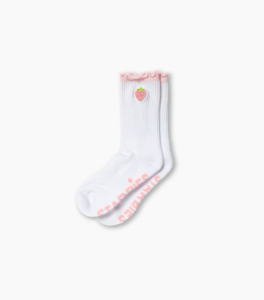 White ruffle socks with strawberry on white background