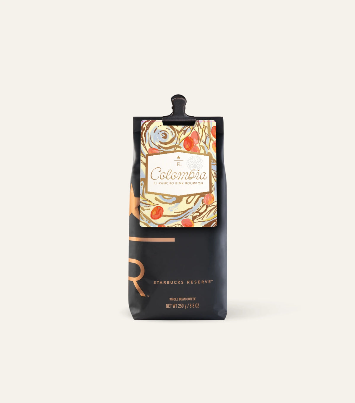Starbucks Reserve Colombia coffee bag on a cream background
