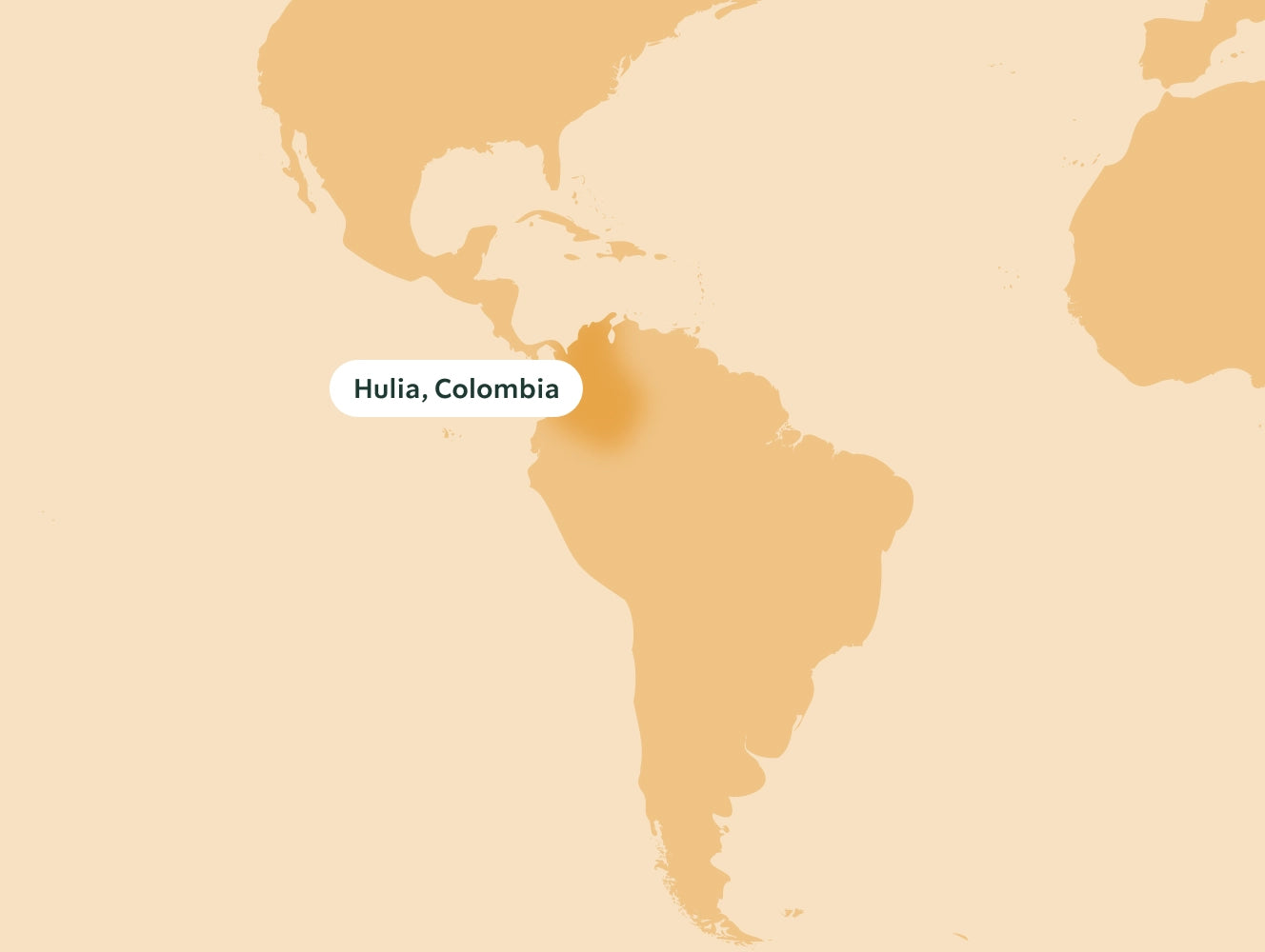 World map highlighting Hulia, Colombia on a beige background