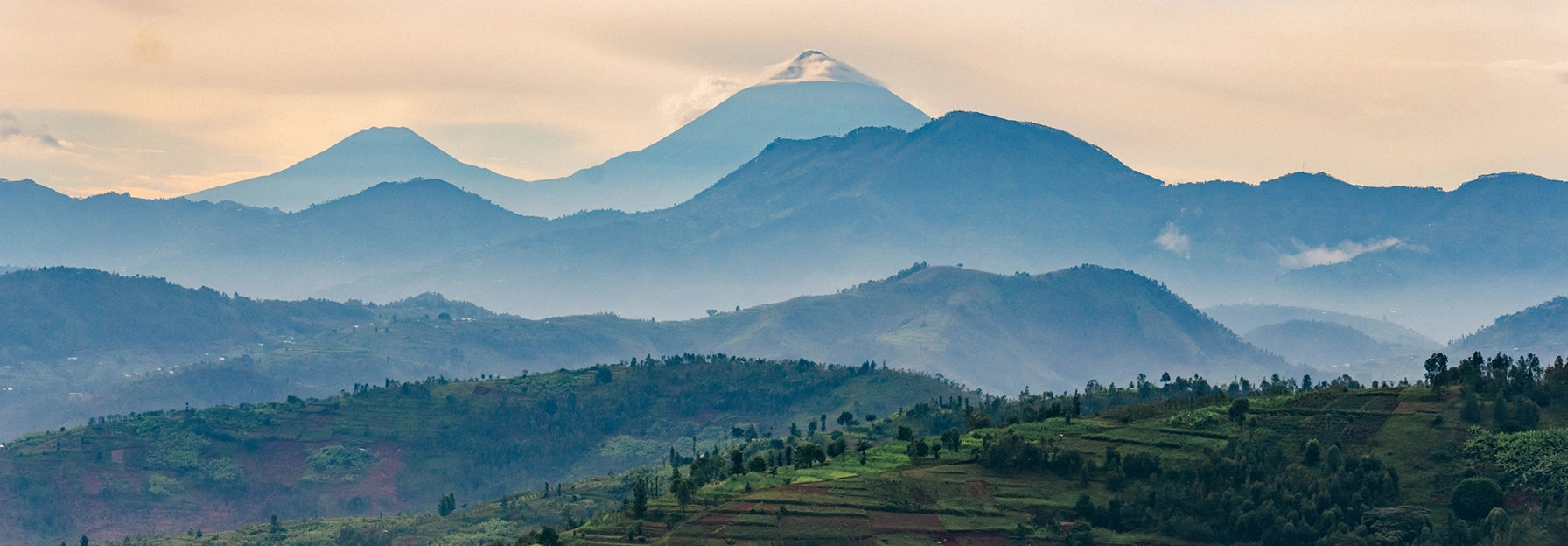 Hazy mountain range with a clear sky