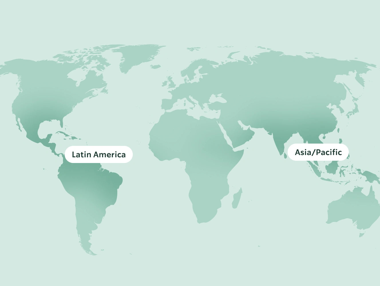 World map highlighting Latin America and Asia/Pacific on a light green background